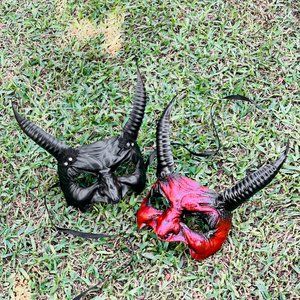 Red Black Devil Long Horn Eye Mask Halloween Masquerade Party Couple Masks Set
